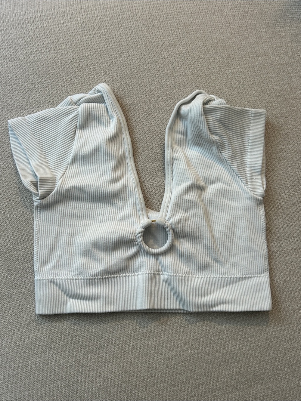 aerie Ribbed V-Neck Crop Bralette with Front Ring - Light Gray